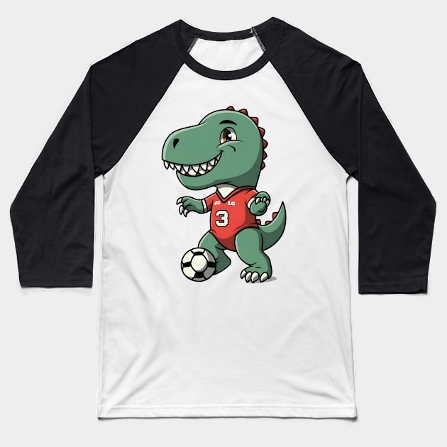 Green dinosaur playing football Baseball T-Shirt by Spaceboyishere